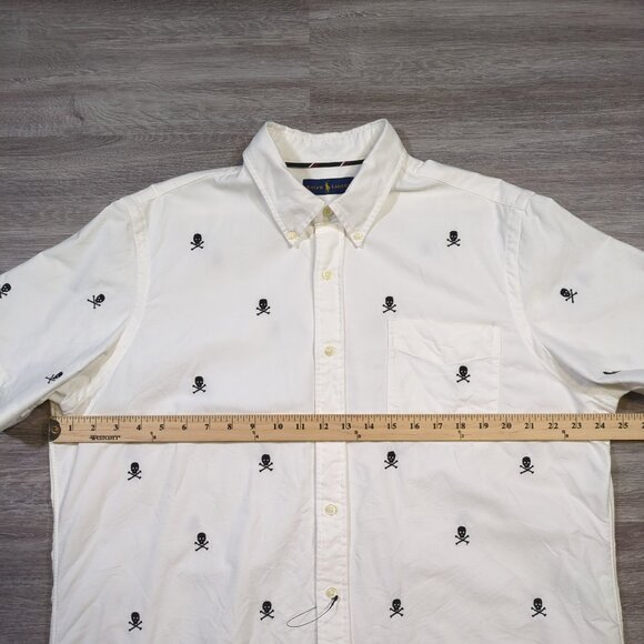 Polo Ralph Lauren Men's XL Button Down Short Sleeve Skulls Embroidered White - Picture 10 of 11